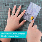 Carmon's Quilt Shop Creative Grids Kitty Cornered quilt ruler for making blocks two at a time. Clear acrylic with black markings.