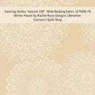 Carmon's Quilt Shop Dancing Doilies natural 108-inch wide backing fabric with an elegant decorative lace pattern.