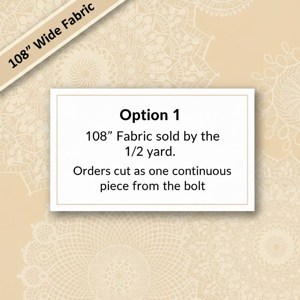Carmon's Quilt Shop Dancing Doilies natural 108 inch wide backing fabric with elegant decorative pattern