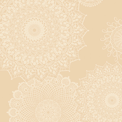 Carmon's Quilt Shop Dancing Doilies natural 108-inch wide backing fabric with elegant lace-inspired circular patterns
