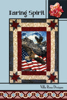 Carmon's Quilt Shop Daring Spirit quilt pattern featuring bald eagles, American flag, and stars in patriotic colors.