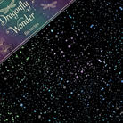 Carmon's Quilt Shop Dragonfly Wonder black cotton fabric with multi-colored spatter print and branded header