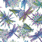Carmon's Quilt Shop Dragonfly Wonder cotton fabric featuring vibrant dragonflies and jewel-toned mandala patterns.