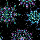 Carmon's Quilt Shop Dragonfly Wonder cotton fabric featuring beaded medallion patterns in purple and green on black