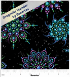 Carmon's Quilt Shop Dragonfly Wonder cotton fabric featuring beaded medallion patterns in purple and teal on black
