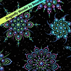 Carmon's Quilt Shop Dragonfly Wonder cotton fabric featuring beaded medallion patterns in purple, blue, and green.