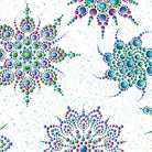 Carmon's Quilt Shop Dragonfly Wonder cotton fabric featuring intricate dot-art mandala patterns in jewel tones.