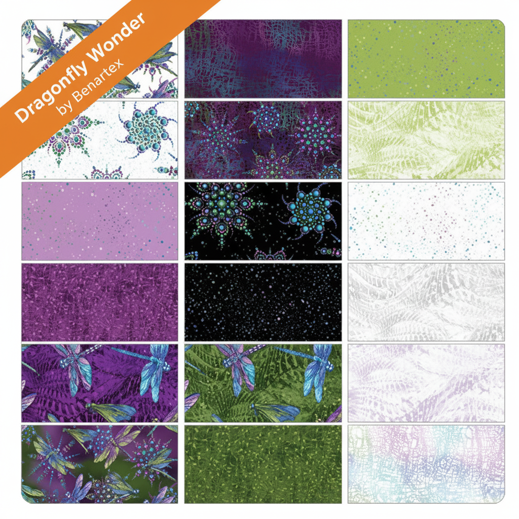 Carmon's Quilt Shop Dragonfly Wonder fabric collection by Benartex featuring dragonfly and medallion patterns