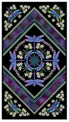 Carmon's Quilt Shop Benartex Dragonfly Wonder cotton fabric panel featuring purple dragonflies and white flowers