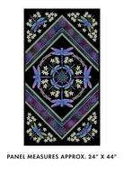 Carmon's Quilt Shop Benartex Dragonfly Wonder cotton fabric panel featuring purple dragonflies on a black background
