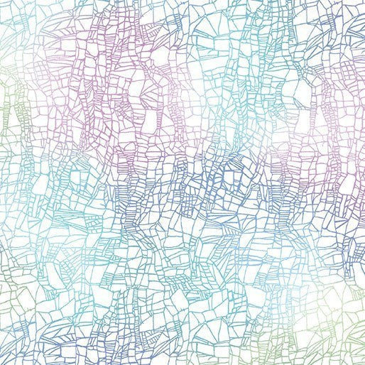 Carmon's Quilt Shop Dragonfly Wonder cotton fabric featuring a blue and purple abstract geometric dragonfly wing pattern.