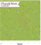 Carmon's Quilt Shop Dragonfly Wonder green cotton fabric with purple and blue speckled print by Benartex