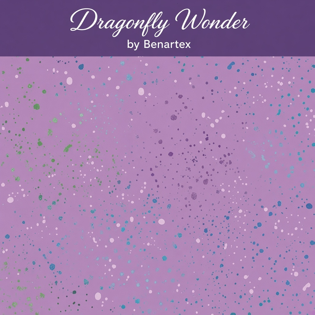 Carmon's Quilt Shop Dragonfly Wonder lavender fabric with speckled paint splatter pattern by Benartex