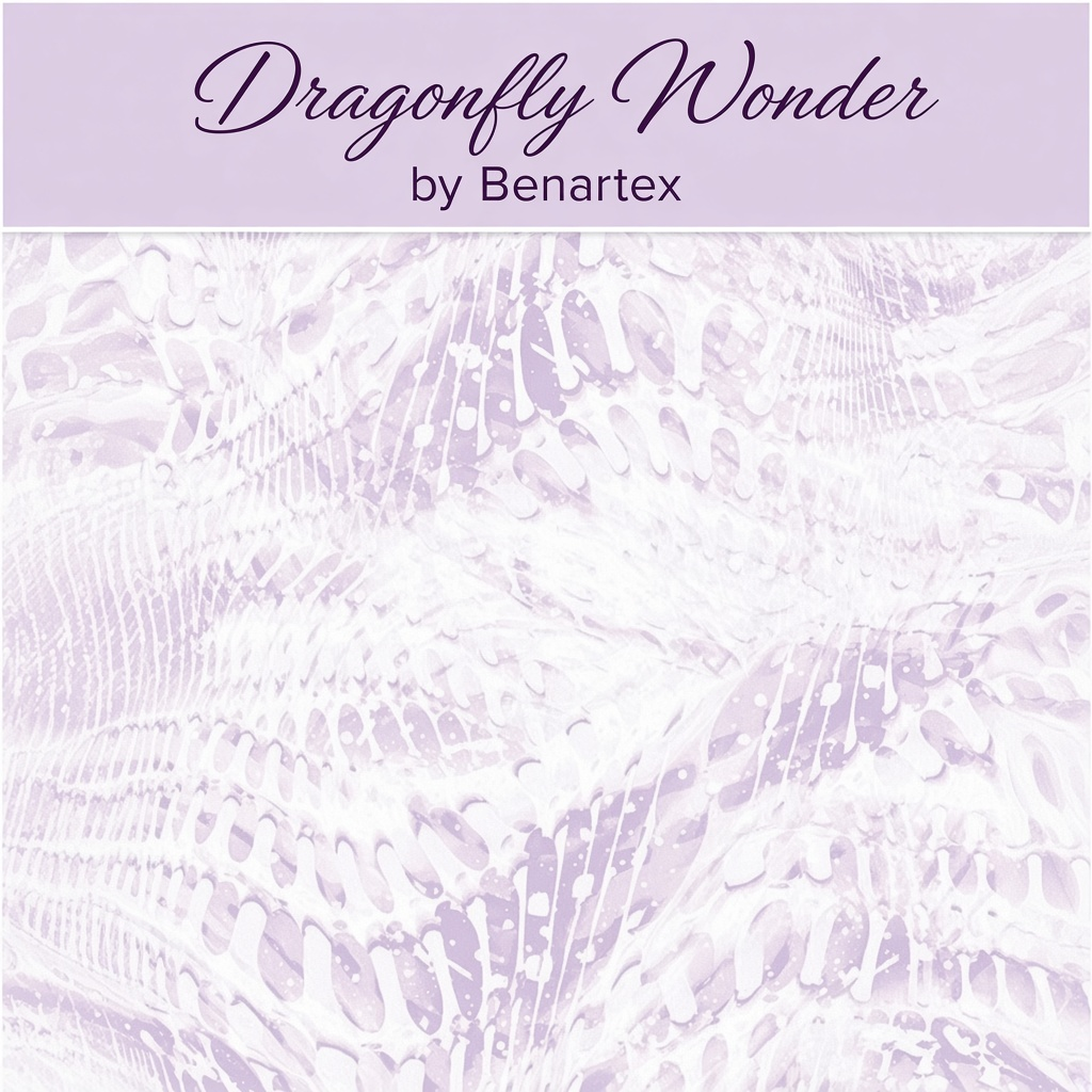 Carmon's Quilt Shop Dragonfly Wonder lavender fabric with white abstract pattern by Benartex