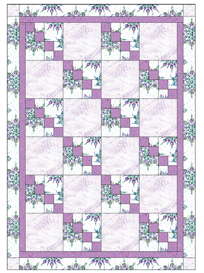 Carmon's Quilt Shop Dragonfly Wonder City Lights lavender quilt kit with floral and geometric block patterns.