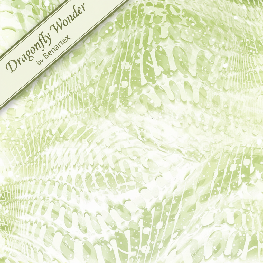 Carmon's Quilt Shop Dragonfly Wonder light green cotton quilting fabric featuring a rippling waves and leaf pattern.