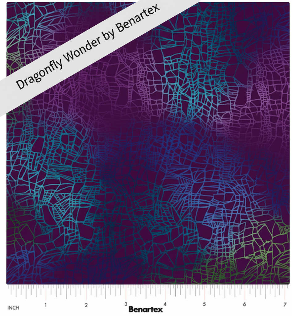 Carmon's Quilt Shop Dragonfly Wonder Cirrus Texture fabric in plum multi 100% cotton with rippling wave pattern