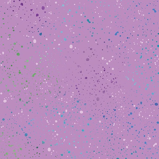 Carmon's Quilt Shop Dragonfly Wonder purple cotton fabric with colourful paint splatter print for quilting