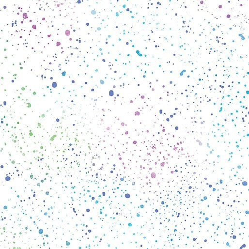 Carmon's Quilt Shop Dragonfly Wonder cotton fabric with a white background and multi-colored speckled print