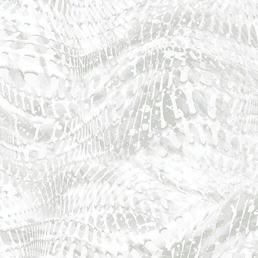 Carmon's Quilt Shop Dragonfly Wonder white cotton fabric with abstract dragonfly wing and floral patterns