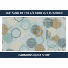 Carmon's Quilt Shop 118 inch wide cotton backing fabric featuring a dusty aqua overlapping circle geometric pattern.
