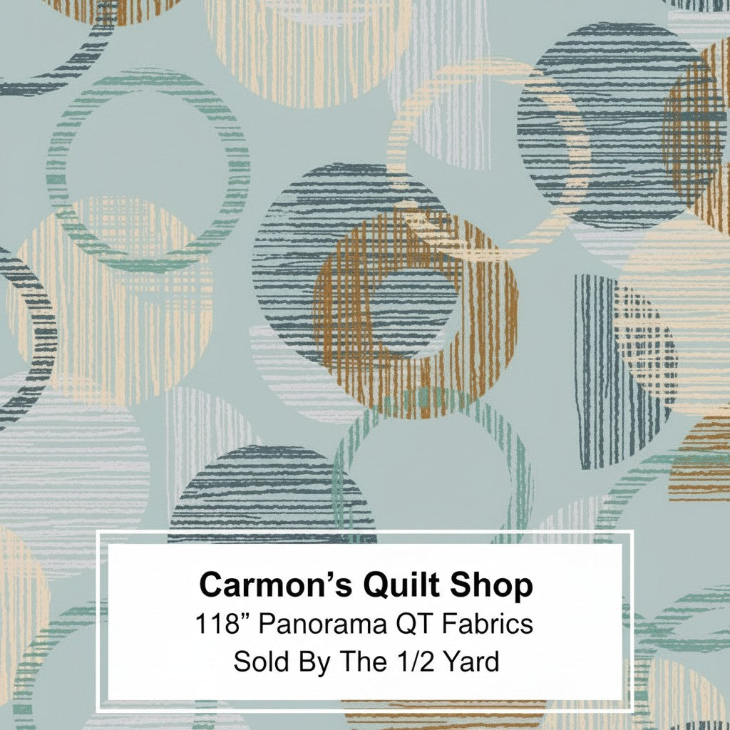 Carmon's Quilt Shop QT Fabrics Panorama dusty aqua cotton quilting fabric with overlapping geometric circle pattern