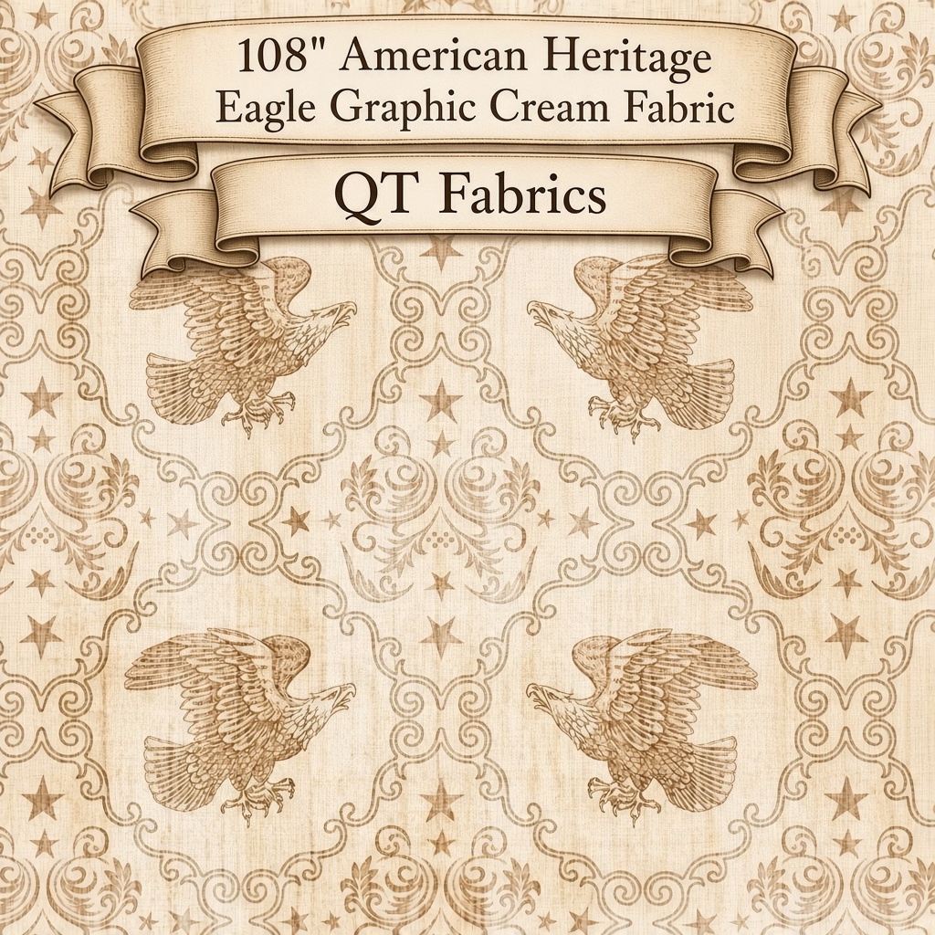 Carmon's Quilt Shop QT Fabrics American Heritage cream cotton backing fabric with vintage eagle and star pattern