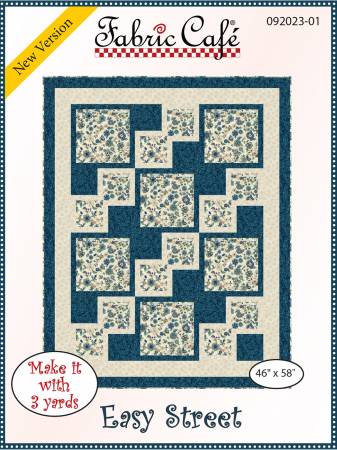 Carmon's Quilt Shop Easy Street quilt pattern by Fabric Cafe featuring a blue and cream floral block design