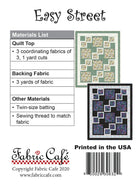 Carmon's Quilt Shop Easy Street quilt pattern cover showing two finished quilt designs and a materials list.