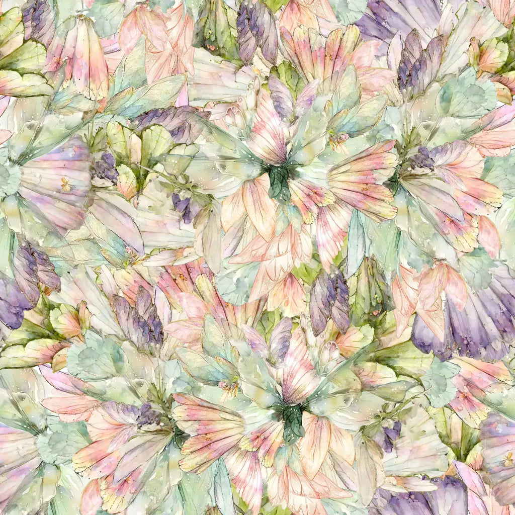 Carmon's Quilt Shop Fairy Boutique Make a Wish multi-colored floral cotton wide backing fabric for quilting.