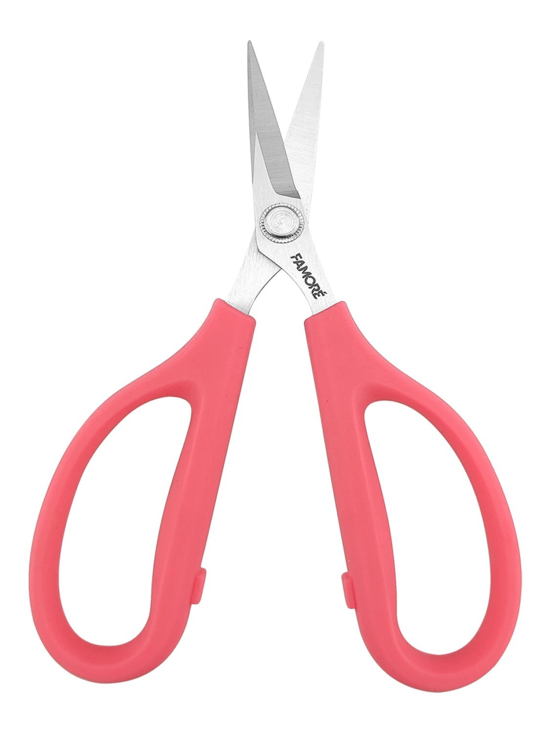 Carmon's Quilt Shop FAMORÉ 6.25-inch precision crafting scissors with stainless steel blades and pink ergonomic handles