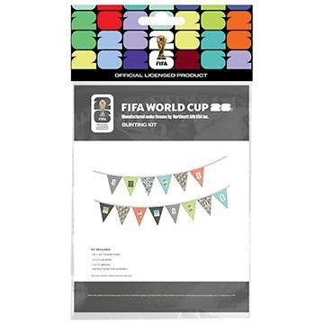 FIFA World Cup 2026 Bunting Kit from Carmon's Quilt Shop, featuring colorful pennants with graphics and patterns.
