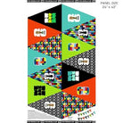 Carmon's Quilt Shop FIFA World Cup fabric panel with geometric pennants in orange, green, black, and blue with FIFA logos.