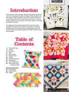 Carmon's Quilt Shop Fun With Squares pattern book showing colorful geometric quilt designs and table runners
