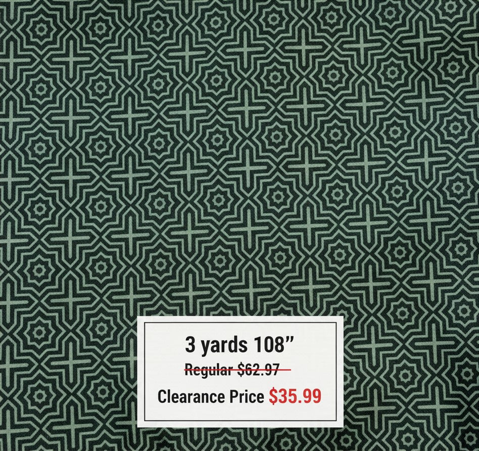 Carmon's Quilt Shop modern green geometric 100% cotton quilt backing fabric, 108-inch wide print
