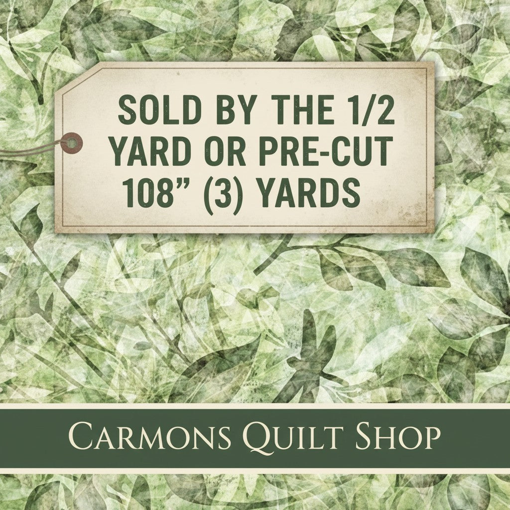 Carmon's Quilt Shop green botanical 108 inch wide cotton quilt backing fabric with leaf and dragonfly print