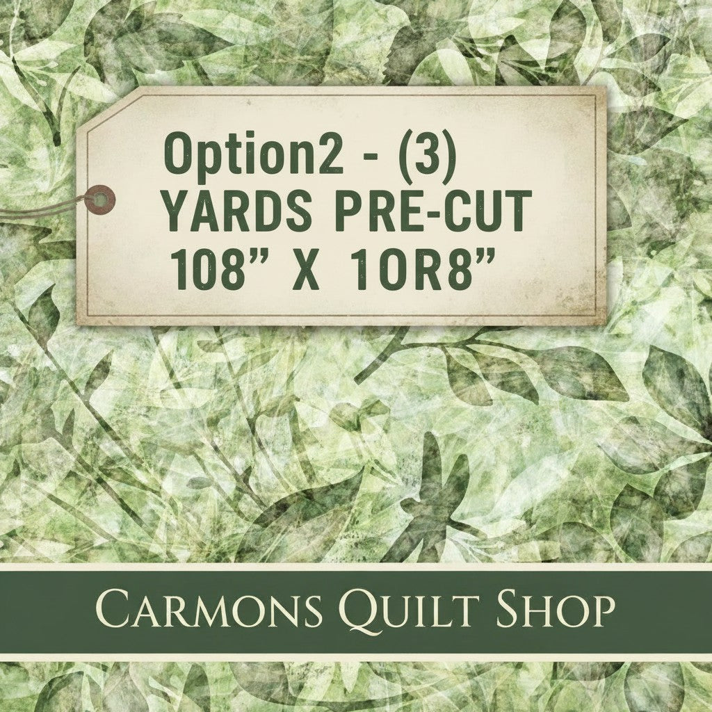 Carmon's Quilt Shop 108 inch wide green botanical cotton fabric with leaf and dragonfly motifs for quilt backing