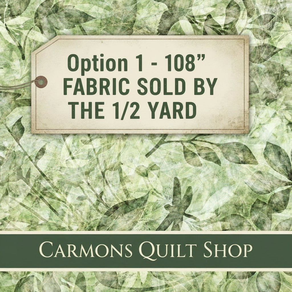 Carmon's Quilt Shop green botanical 108 inch wide cotton backing fabric with dragonfly and leaf print
