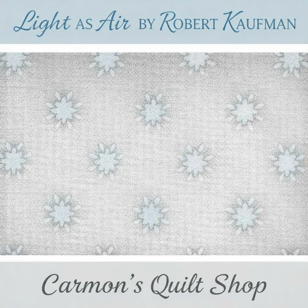 Carmon's Quilt Shop Robert Kaufman Light As Air grey 100% cotton quilting fabric with delicate floral pattern