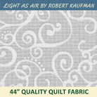 Carmon's Quilt Shop Robert Kaufman Light As Air grey 100% cotton quilting fabric with elegant swirling patterns