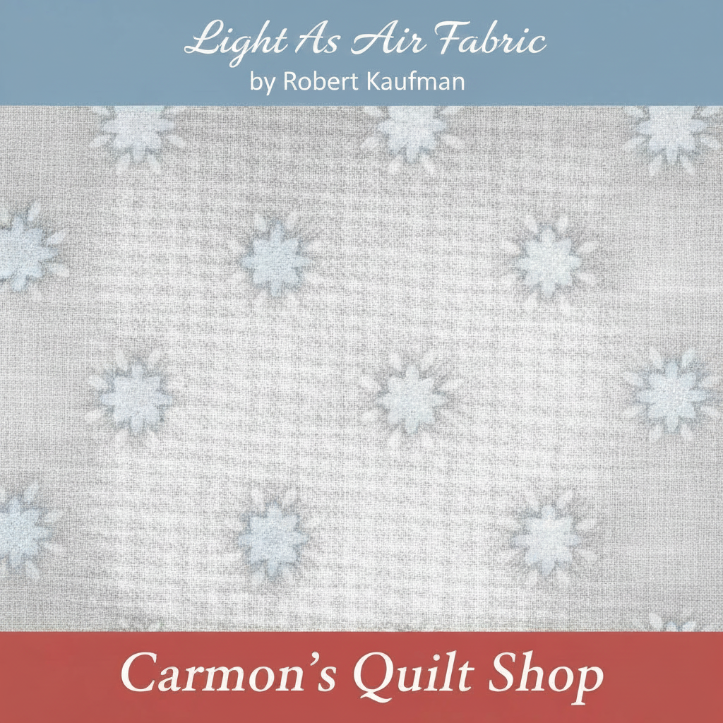 Carmon's Quilt Shop Robert Kaufman Light As Air grey 100% cotton quilting fabric with delicate floral pattern.