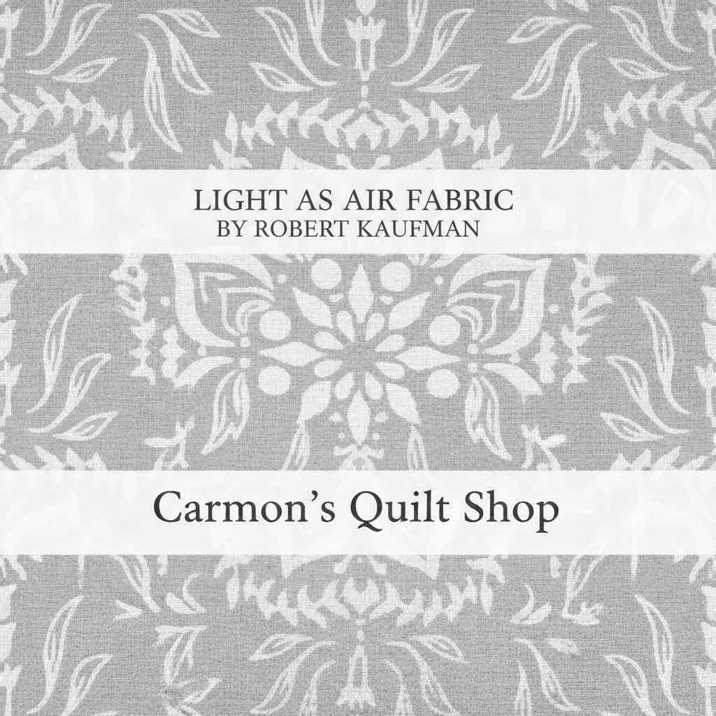 Carmon's Quilt Shop Light As Air grey 100% cotton quilting fabric with an elegant airy floral pattern