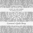 Carmon's Quilt Shop Light As Air grey 100% cotton quilting fabric with an elegant airy floral pattern