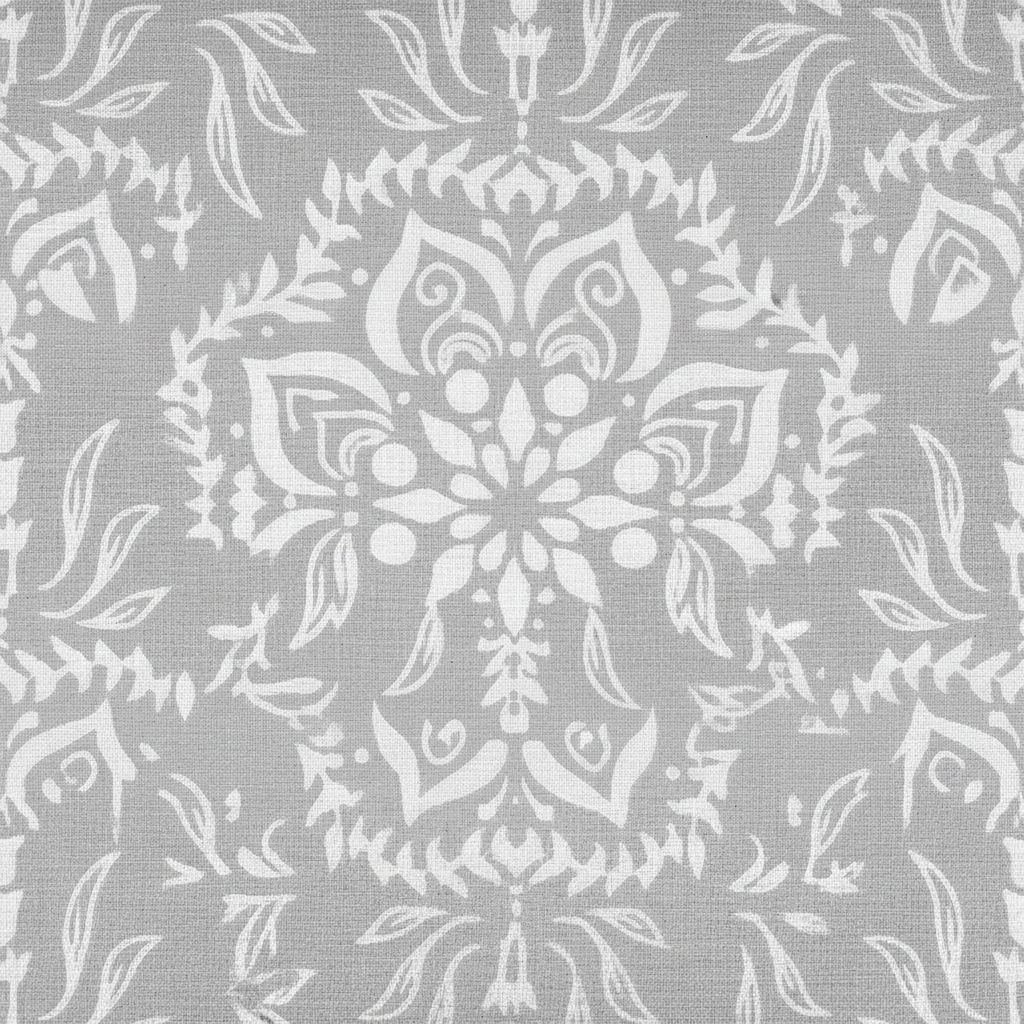 Carmon's Quilt Shop grey 100% cotton fabric with an elegant white airy floral pattern from Robert Kaufman
