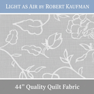 Carmon's Quilt Shop Light As Air grey 100% cotton quilting fabric with white floral line art pattern