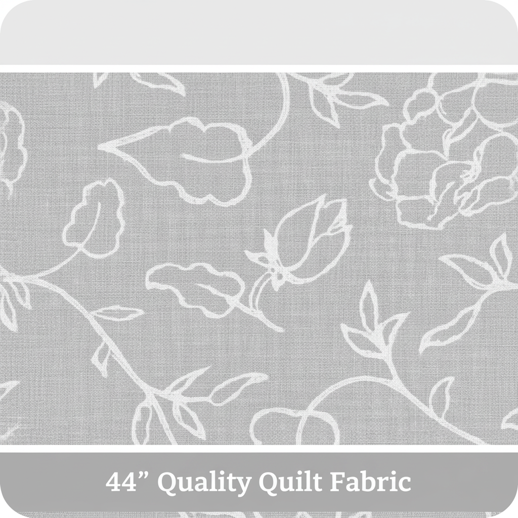 Carmon's Quilt Shop grey 100% cotton quilting fabric with white floral line art from the Light As Air collection.