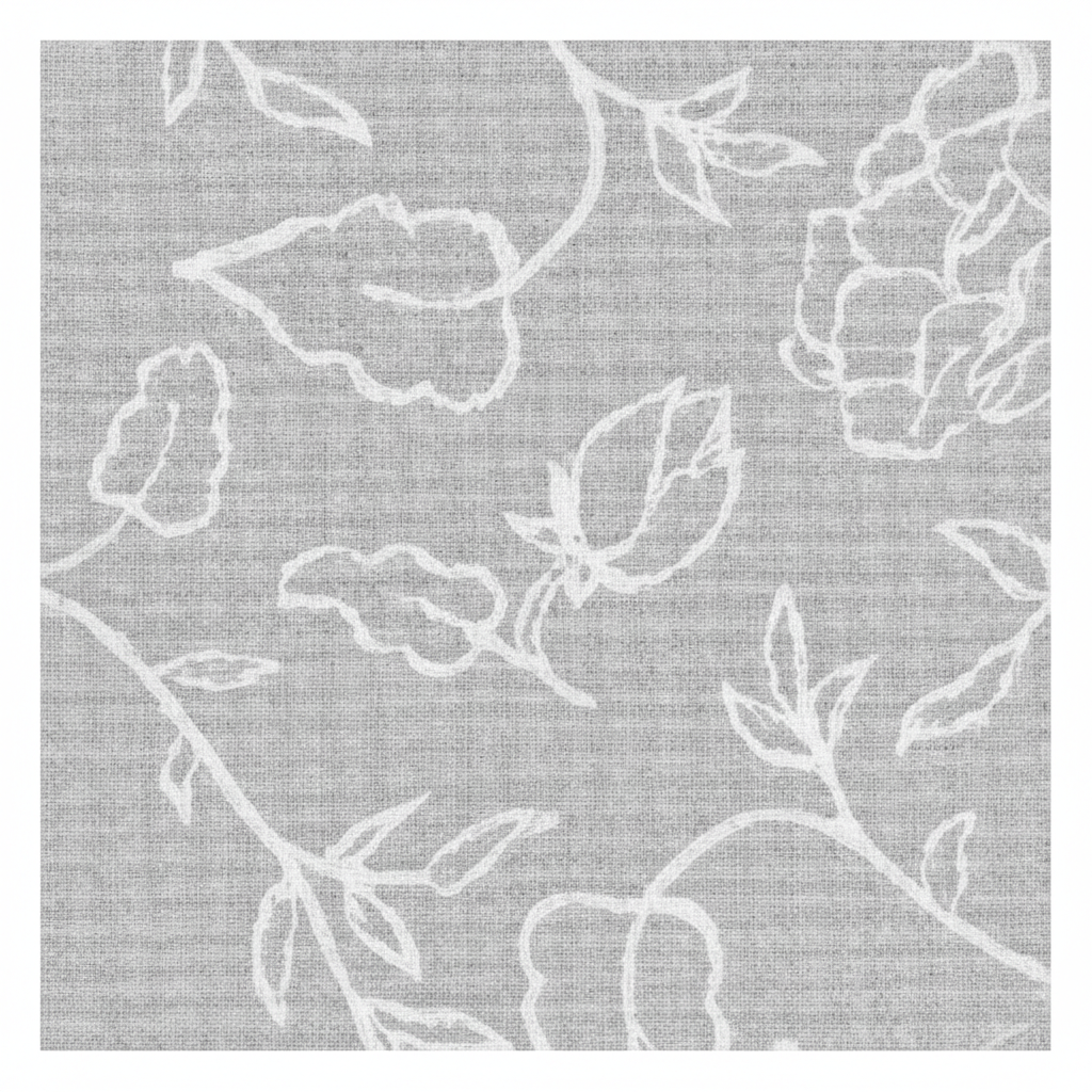 Carmon's Quilt Shop grey 100% cotton quilting fabric with white airy floral line art from the Light As Air collection.