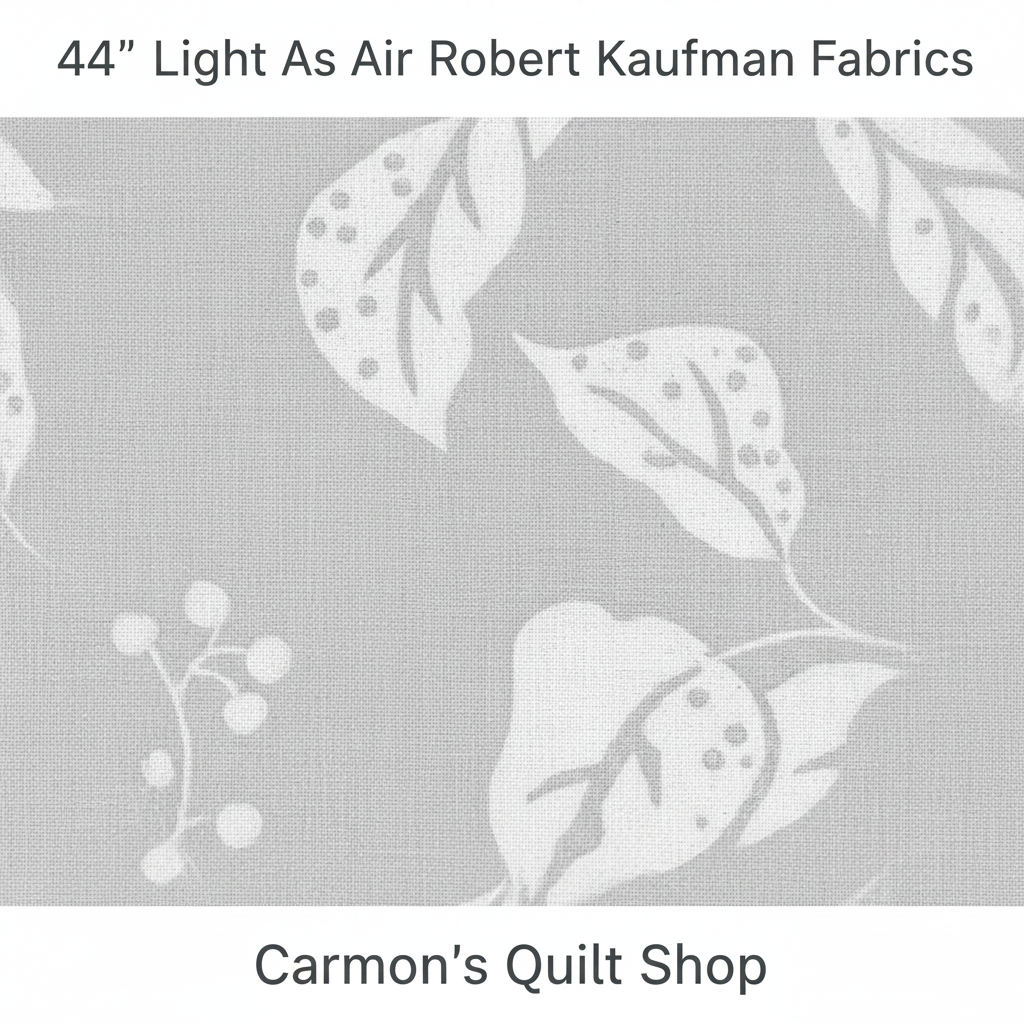Carmon's Quilt Shop Robert Kaufman Light As Air grey cotton quilting fabric with white leaf and berry pattern