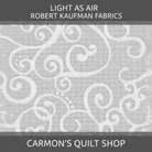 Carmon's Quilt Shop Robert Kaufman Light As Air grey 100% cotton quilting fabric with elegant white swirl pattern