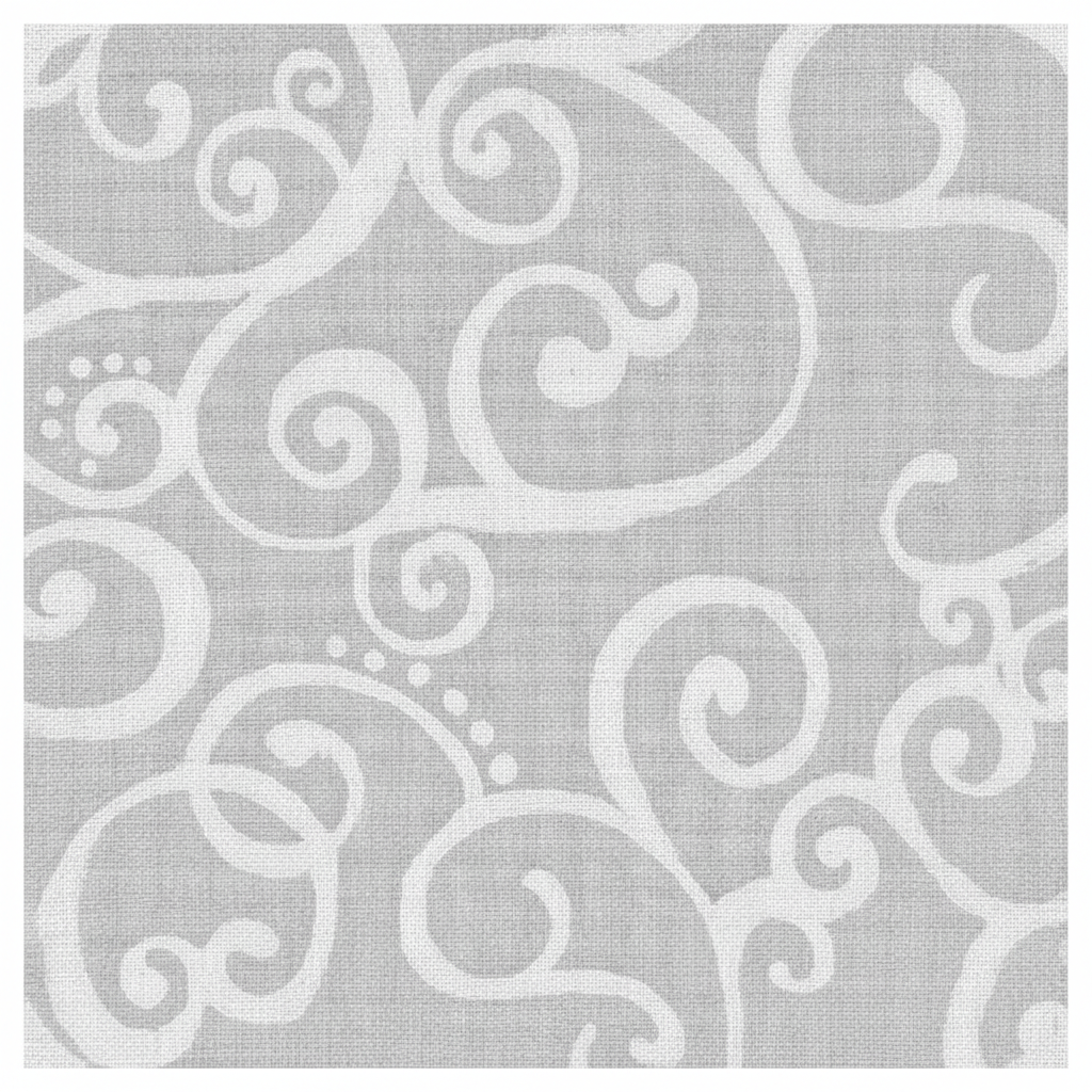 Carmon's Quilt Shop Robert Kaufman Light As Air grey cotton fabric with elegant white swirling scroll patterns